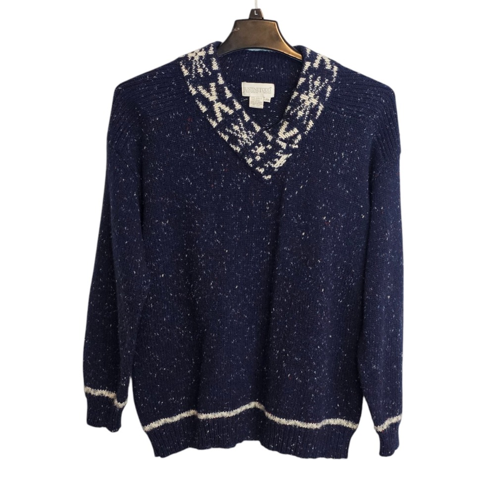 Justine Todd‎ Sweater Women's 2X V-Neckline Warmth Cozy Blue Tweed Wool Blend